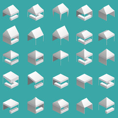 Set canopy tent trade event isometry, folding promotional outdoor advertising show pop-up © hadeev