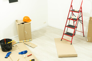 Stepladder standing in the room to renovate