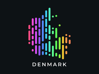  Digital modern colorful rounded lines Denmark map logo vector illustration design.