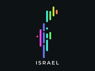  Digital modern colorful rounded lines Israel map logo vector illustration design.