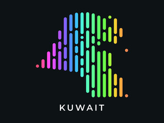 Digital modern colorful rounded lines Kuwait map logo vector illustration design.