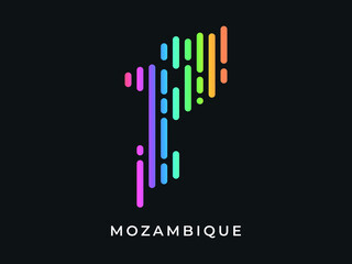 Digital modern colorful rounded lines Mozambique map logo vector illustration design.