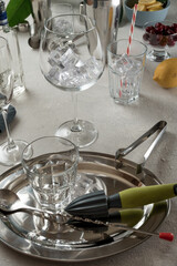 Bar set for cocktails and drinks, close up