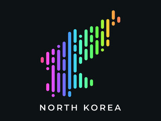  Digital modern colorful rounded lines North Korea map logo vector illustration design.
