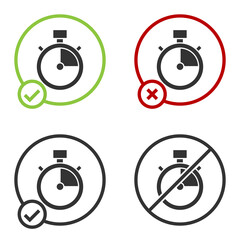 Naklejka premium Black Stopwatch icon isolated on white background. Time timer sign. Chronometer sign. Circle button. Vector.
