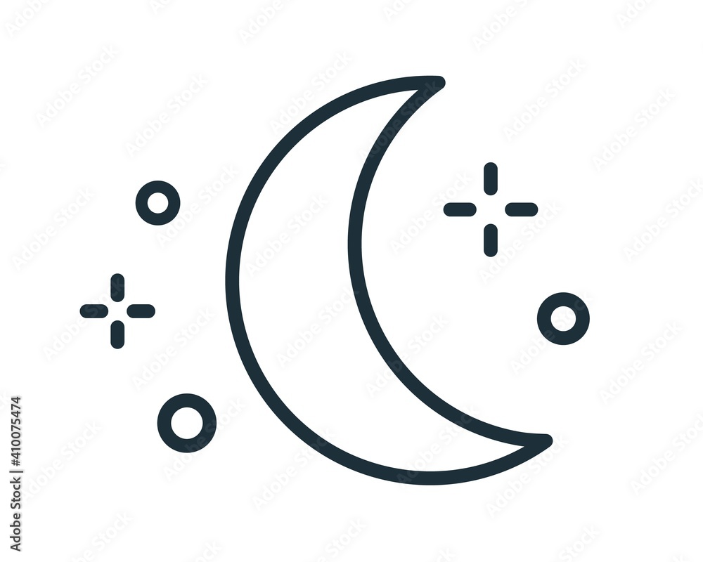 Poster simple weather icon with half moon or waning crescent with stars in clear sky. symbol of night time 