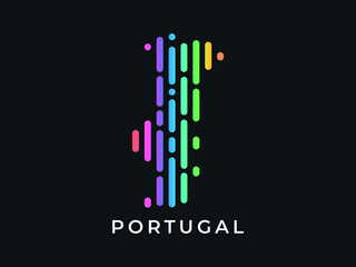 Digital modern colorful rounded lines Portugal map logo vector illustration design.