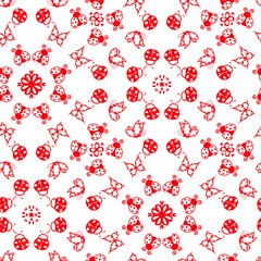 Red mushrooms and butterflies seamless vector repeat pattern 