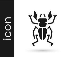 Black Beetle deer icon isolated on white background. Horned beetle. Big insect. Vector.