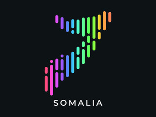  Digital modern colorful rounded lines Somalia map logo vector illustration design.