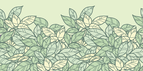 Green leaves vector horizontal boarder.