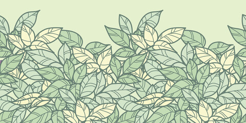 Green leaves vector horizontal boarder.