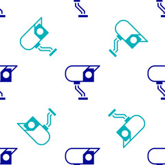Blue Security camera icon isolated seamless pattern on white background. Vector.