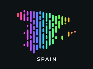 Digital modern colorful rounded lines Spain map logo vector illustration design.