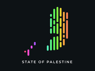 Digital modern colorful rounded lines State of Palestine map logo vector illustration design.