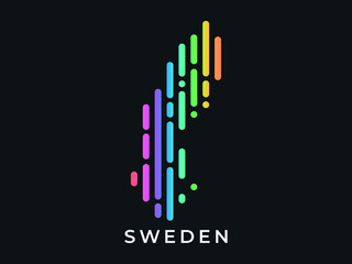 Digital modern colorful rounded lines Sweden map logo vector illustration design.