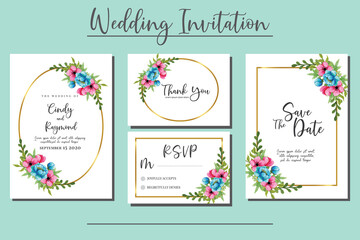 Wedding invitation frame set, floral watercolor hand drawn Peony Flower design Invitation Card Template