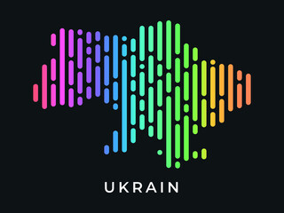 Digital modern colorful rounded lines Ukraine map logo vector illustration design.