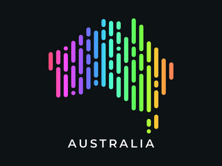 Digital modern colorful rounded lines Australia map logo vector illustration design.