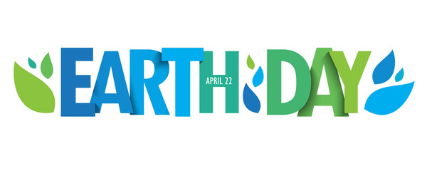 EARTH DAY - APRIL 22 green vector typography banner with leaves isolated on white background