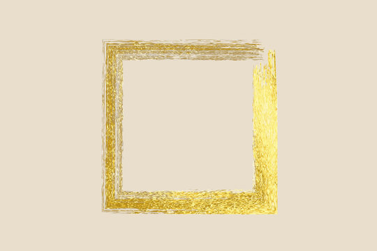 Gold vector brush, Gold paint in white square, Acrylic paint, Grunge stroke, lines, watercolor brush. Luxury design elements for banner, post, text  Vector illustration.