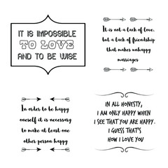 Set of vector quotes about love and Romantic feeling. Design elements for Valentine's day