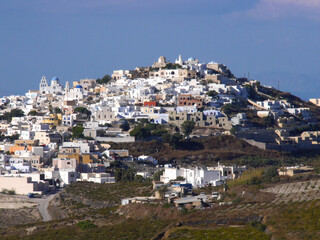 Fototapeta na wymiar View of the central historical part of Pyrgos town on Santorini island, Greece.