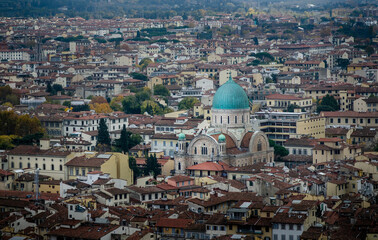 Fototapeta na wymiar The Synagogue and Jewish Museum of Florence, Italy. Panorama of the city from above.