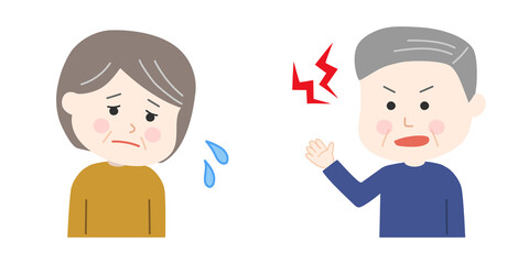 Grandfather getting angry at his wife. Vector illustration isolated on white background.