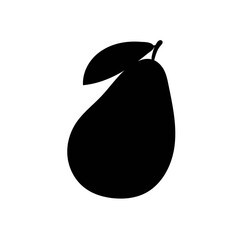 Cartoon avocado black silhouette isolated on white background. Vector illustration.
