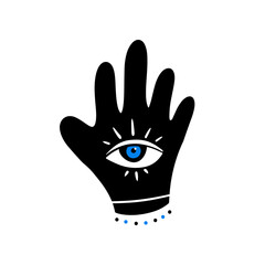Decorated hand with eye symbol vector icon, illustration. Intuition and spirituality concept.