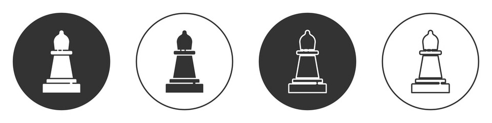 Black Chess icon isolated on white background. Business strategy. Game, management, finance. Circle button. Vector.