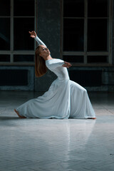 woman in a white dress, dancing, ballet, contemporary
