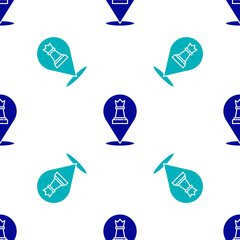 Blue Chess icon isolated seamless pattern on white background. Business strategy. Game, management, finance. Vector.