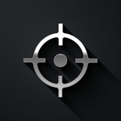 Obraz premium Silver Target sport icon isolated on black background. Clean target with numbers for shooting range or shooting. Long shadow style. Vector.