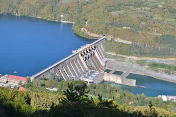 Hydroelectric power dam Perucac, river Drina in Serbia