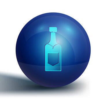 Blue Champagne bottle icon isolated on white background. Blue circle button. Vector.