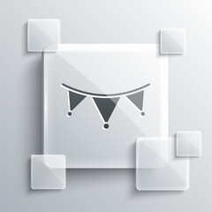 Grey Carnival garland with flags icon isolated on grey background. Party pennants for birthday celebration, festival decoration. Square glass panels. Vector.