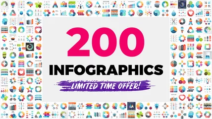 Foto op Plexiglas De grootste infographicsbundel ooit - bevat 200 presentatiesjablonen, zoals diagrammen, grafieken, tijdlijnen, pijlen, puzzelelementen enz. © theseamuss