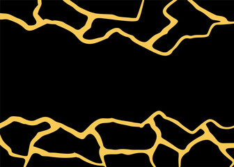 Trendy golden lines on a black background in the style of Japanese kintsugi. Modern vector pattern.