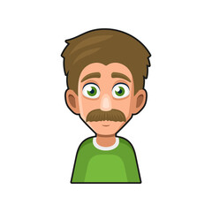 Cute Man Character with Mustache. Cartoon Style Userpic Icon. Vector