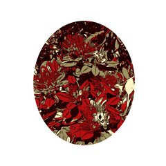 Flower of Metrosideros Excelsa Pohutukawa New Zealand Christmas Tree Color Line Art Oval