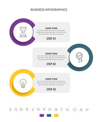 Vector infographics circles with 3 steps, labels. Line chart. Timeline used for diagram, web, banner, workflow layout, presentations, info graph, content, levels, processes diagram, visualization