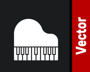 White Grand piano icon isolated on black background. Musical instrument. Vector.