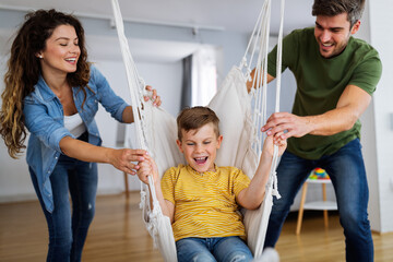 Happy family spending time together, having fun at home