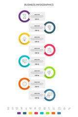 Vector infographics circles with 8 steps, labels. Line chart. Timeline used for diagram, business, web, workflow layout, presentations, flowchart, info graph, levels, processes diagram, visualization