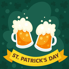 Saint Patrick's Day greeting card. Beer glases. Vector illustration