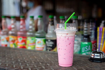 Variety of milk tea in tall glasses