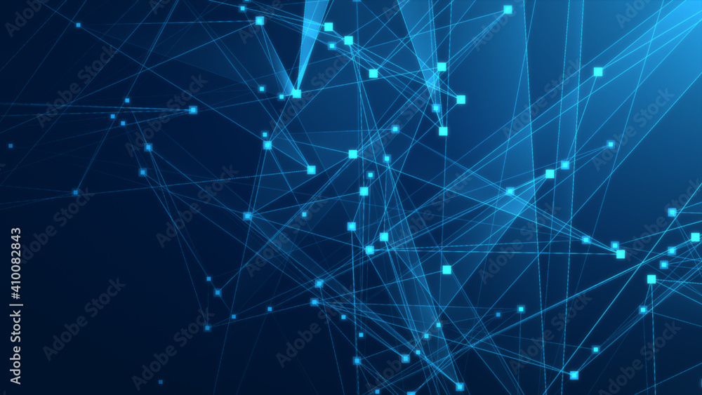 Poster abstract blue polygon tech network with connect technology background. abstract dots and lines textu