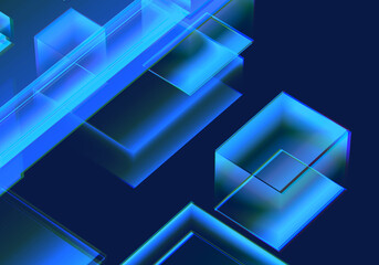 Fototapeta na wymiar Cyber blue isometric neon city virtual reality background. Abstract technology innovation future digital background. 3d rendering.